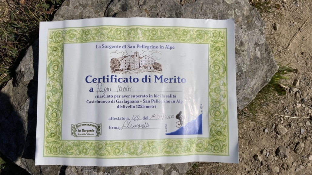 Certificato di Merito del San Pellegrino in Alpe